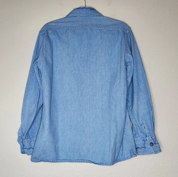 Vintage DORDADOS AZTECA Embroidered Denim Button Down Top 38 - Picture 3 of 6